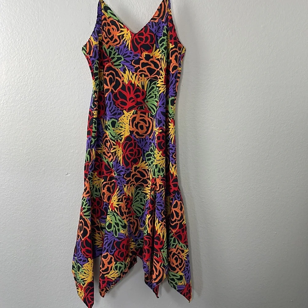 Vintage 80s Papillon by Paula Carbone Floral Handkerchief Slip Dress - Picture 4 of 8